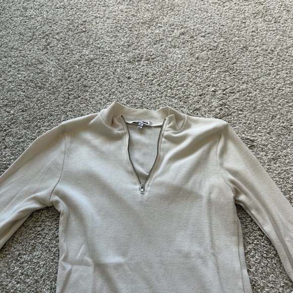 Fashion Nova White Long Sleeve Zip Mock neck Top - Picture 2 of 3